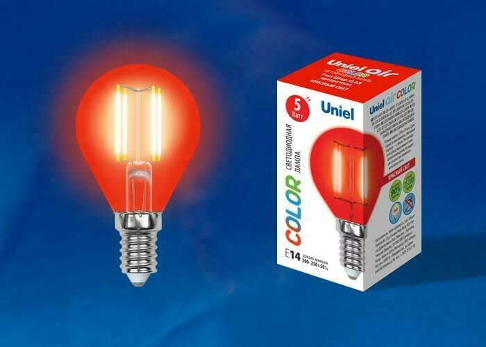 Лампа светодиодная (UL-00002985) E14 5W красный LED-G45-5W/RED/E14 GLA02RD - купить Лампочки по цене 206.0