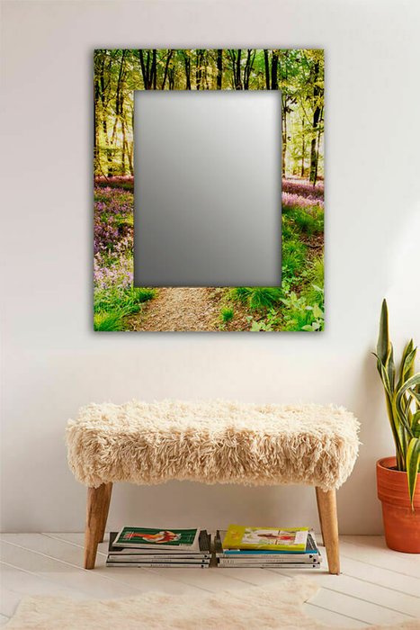Настенное зеркало Лесные цветы 50х65 зеленого цвета - лучшие Настенные зеркала в INMYROOM