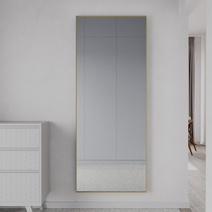 Дизайнерское настенное зеркало Halfeo Slim XL в тонкой раме золотого цвета - купить Настенные зеркала по цене 26900.0