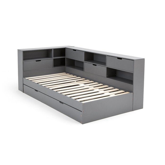 Кровать с ящиком отделениями для вещей и кроватным основанием Yann 90x190 серого цвета - лучшие Одноярусные кроватки в INMYROOM