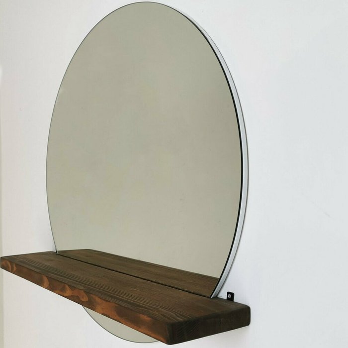Настенное зеркало диаметр 70 с полкой из массива сосны - лучшие Настенные зеркала в INMYROOM