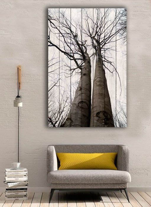 Картина Два дерева в современном черно-белом стиле 80х120 - купить Картины по цене 9990.0
