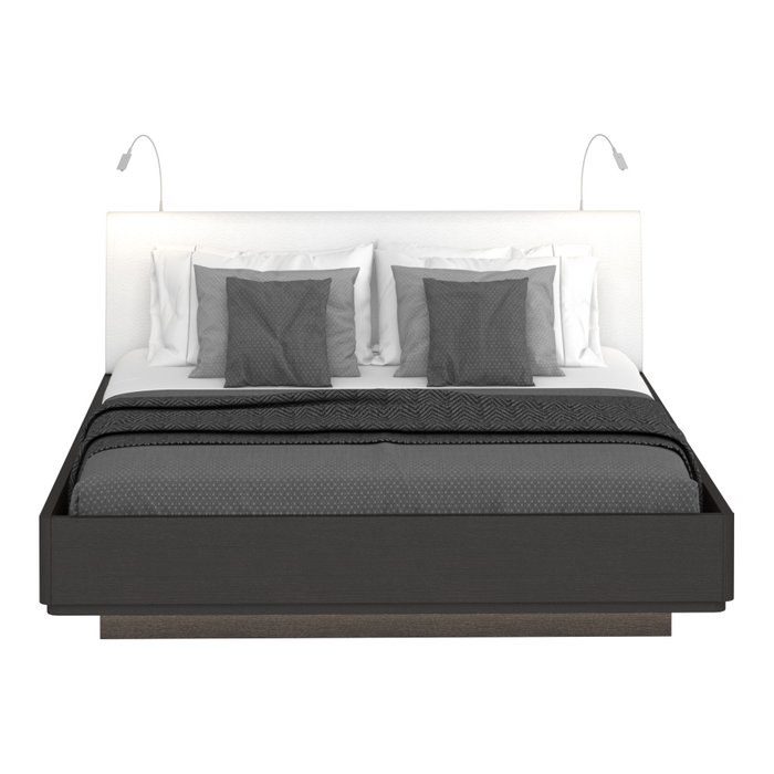 Кровать Элеонора 160х200 с изголовьем белого цвета и двумя светильниками
