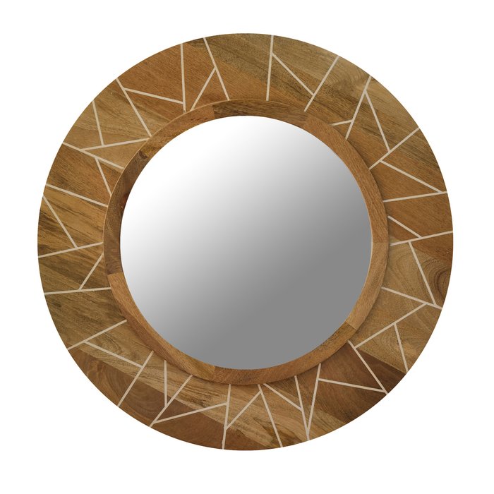 Настенное зеркало в деревянной раме диаметр 80 коричневого цвета