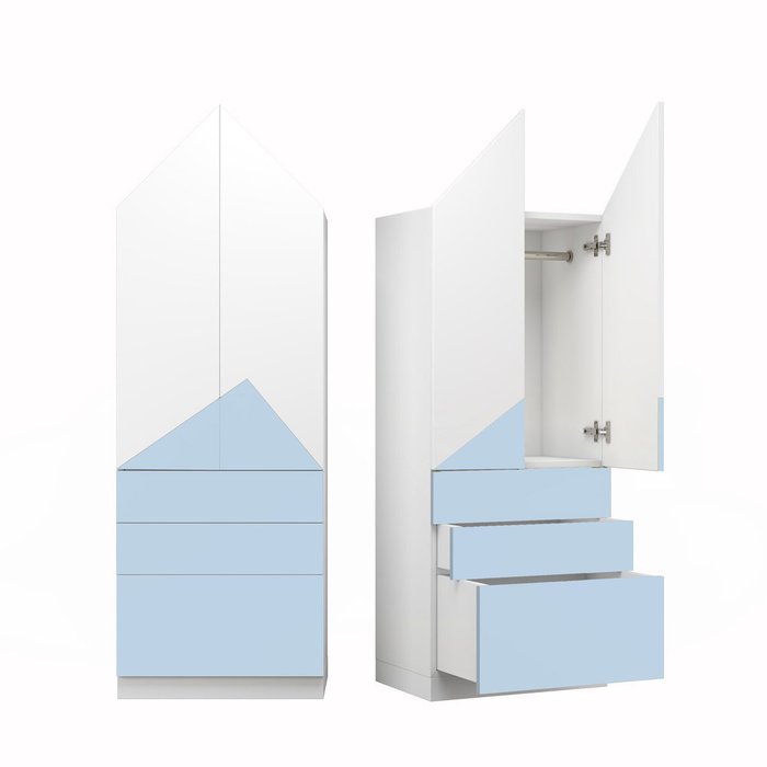 Шкаф Альпы бело-голубого цвета с тремя ящиками