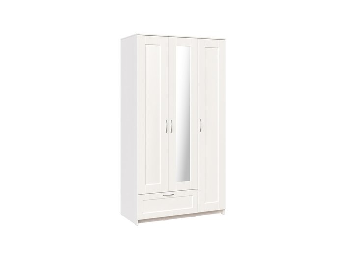 Шкаф Сириус трёхдверный белого цвета с одним выдвижным ящиком и зеркалом
