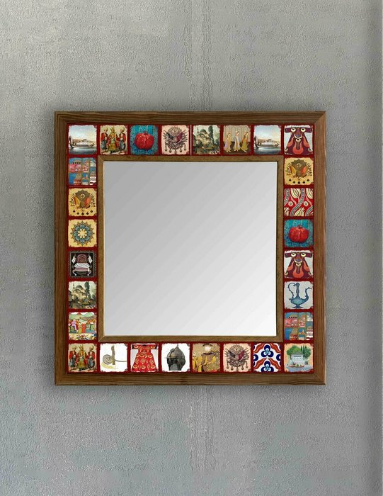 Настенное зеркало 43x43 с каменной мозаикой и композитным основанием - купить Настенные зеркала по цене 16871.0
