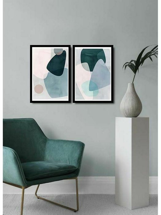 Набор из двух картин Decor 36x51 серо-бирюзового цвета - купить Картины по цене 8900.0