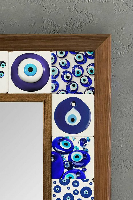 Настенное зеркало с каменной мозаикой 33x33 бело-синего цвета  - лучшие Настенные зеркала в INMYROOM