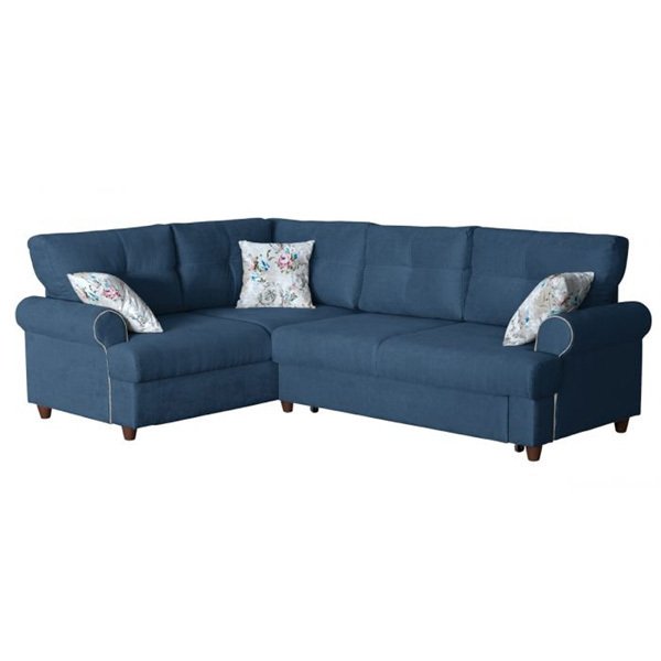 Угловой диван правый Мирта с обивкой из велюра синего цвета