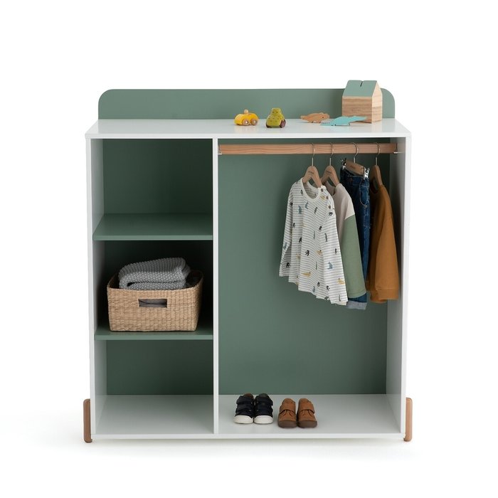 Шкаф детский с отделением и перекладиной Montessori бело-зеленого цвета - купить Стеллажи по цене 56980.0