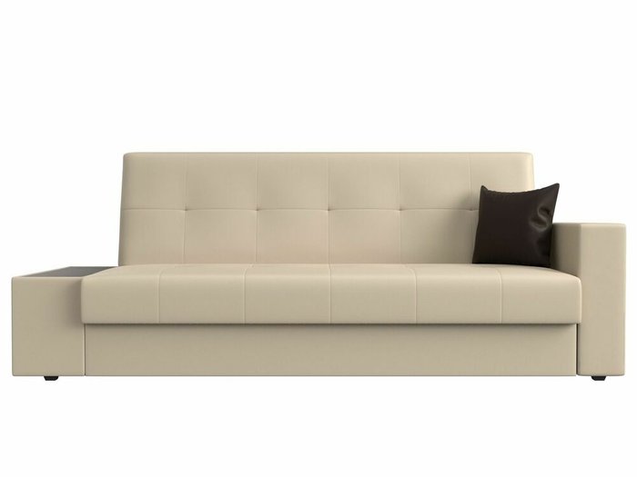 Диван-кровать Лига 020 бежевого цвета со столом слева (экокожа) - купить Прямые диваны по цене 23999.0