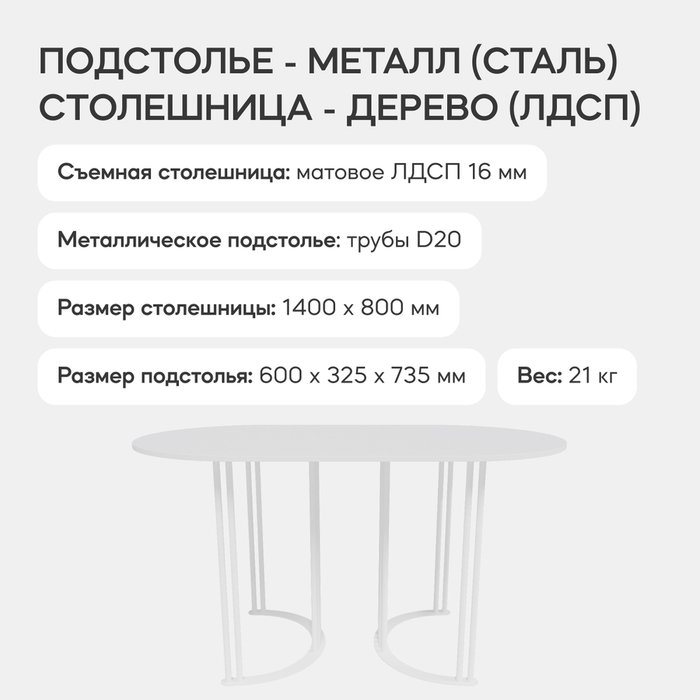 Обеденный стол Violur 140 с металлическим белым подстольем и белой столешницей - лучшие Обеденные столы в INMYROOM