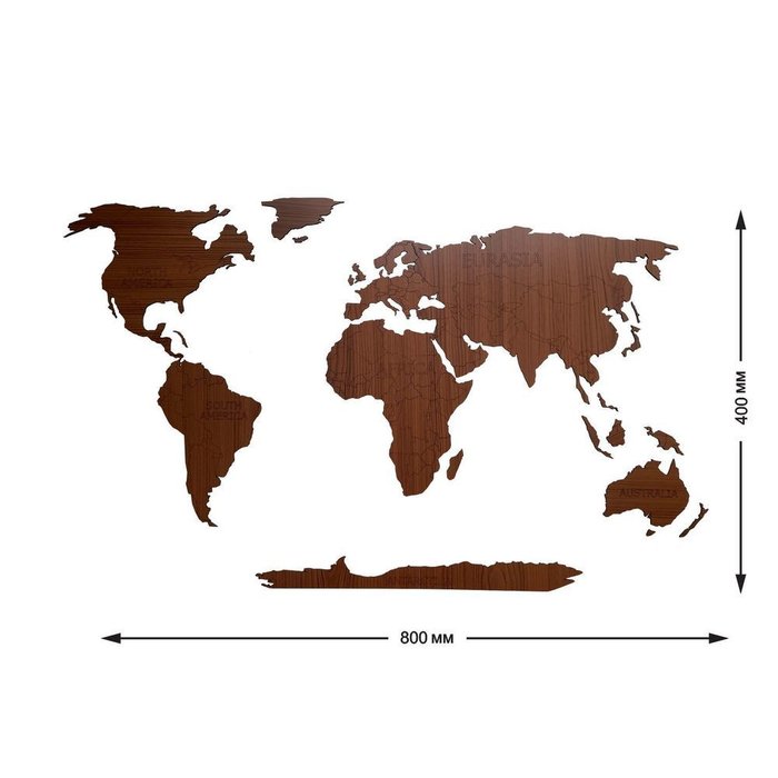 Деревянная карта мира Continent Еdition с гравировкой материков цвета орех - купить Декор стен по цене 1190.0