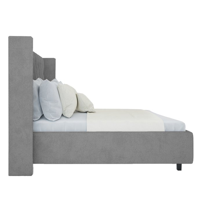 Кровать Wing-2 из серого льна и натурального дерева 180x200  - лучшие Кровати для спальни в INMYROOM