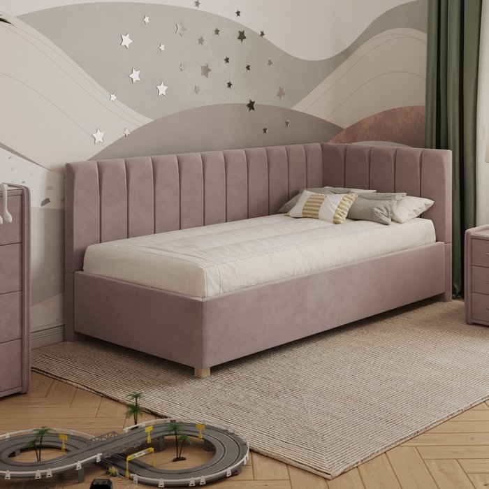 Кровать Помпиду 90х200 розового цвета с подъемным механизмом - купить Одноярусные кроватки по цене 34106.0
