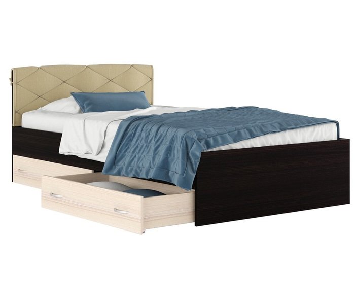 Кровать Виктория 120х200 бежево-коричневого цвета с матрасом и ящиками - купить Кровати для спальни по цене 19650.0