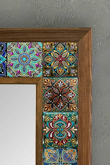 Настенное зеркало 33x33 с каменной мозаикой бирюзово-голубого цвета - лучшие Настенные зеркала в INMYROOM