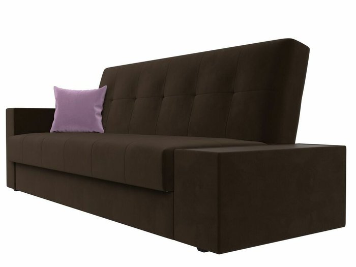 Диван-кровать Лига 020 темно-коричневого цвета с подушкой сиреневого цвета и столиком справа  - лучшие Прямые диваны в INMYROOM