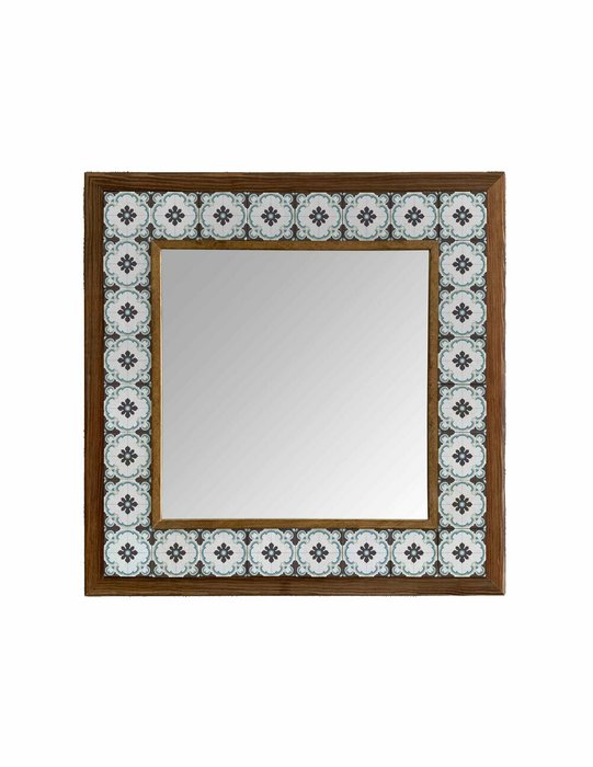 Настенное зеркало с каменной мозаикой 43x43 бело-коричневого цвета