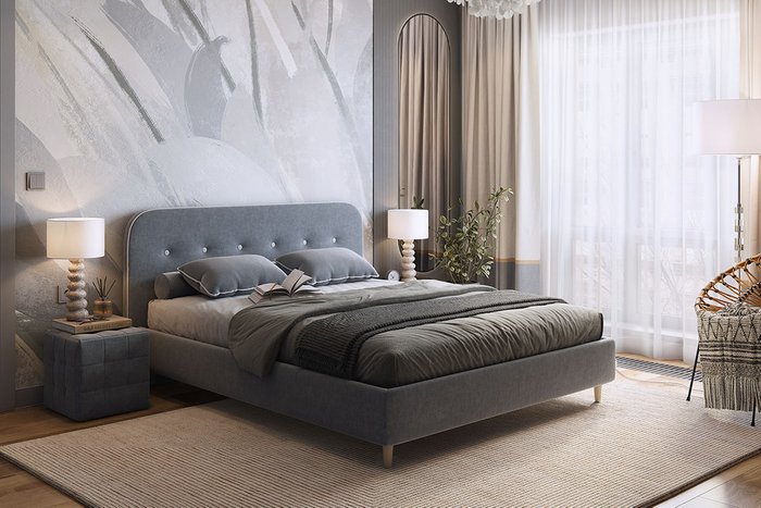 Кровать Лео 160х200 графитового цвета без подъемного механизма - лучшие Кровати для спальни в INMYROOM
