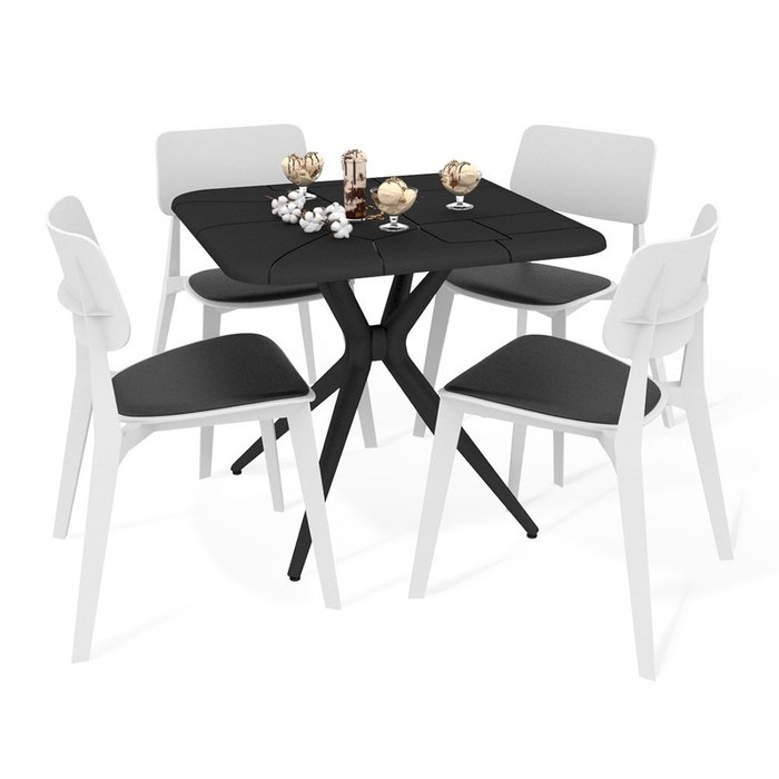 Обеденная группа из стола и четырех стульев белого цвета