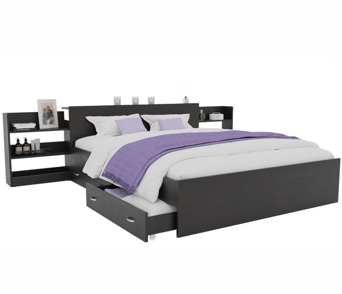 Кровать Доминика 180х200 цвета венге с блоком и ящиками - купить Кровати для спальни по цене 15100.0