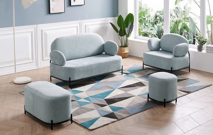 Прямой диван Coco серо-голубого цвета - купить Прямые диваны по цене 91045.0