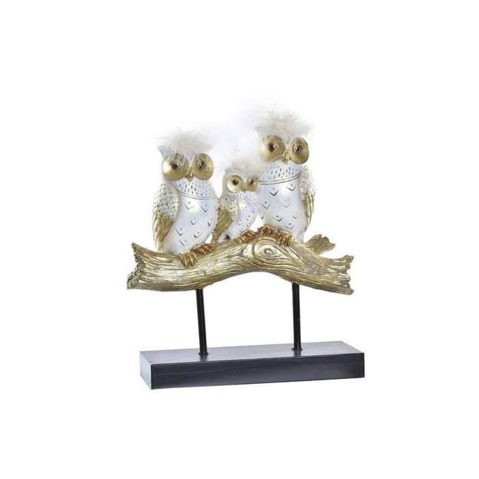 Декоративная фигура Ствол 24 x 9 x 26 cm Совы Чёрный Позолоченный Белый