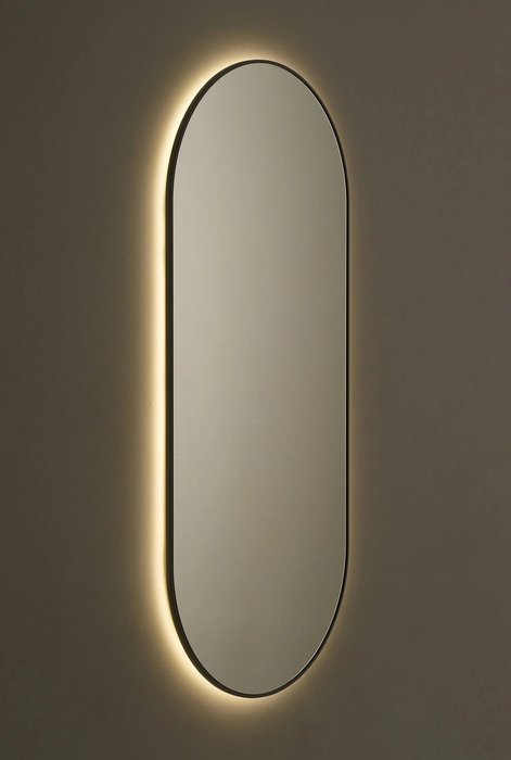 Овальное настенное зеркало Banska с подсветкой в тёмно-серой раме - лучшие Настенные зеркала в INMYROOM
