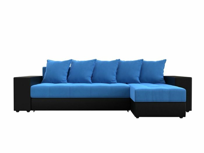 Угловой диван-кровать Дубай голубо-черного цвета (ткань/экокожа)  правый угол - купить Угловые диваны по цене 57999.0