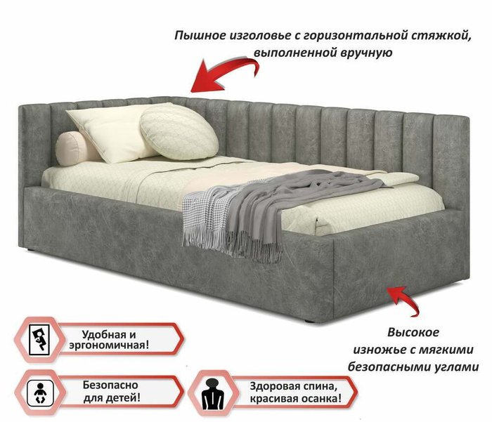 Кровать Milena 90х200 цвета графит - купить Кровати для спальни по цене 21990.0 Кровать Milena 90х200 цвета графит - купить Кровати для спальни по цене 21990.0