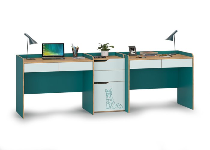 Два письменных стола с комодом Гудвин зеленого цвета - купить Письменные столы по цене 21421.0