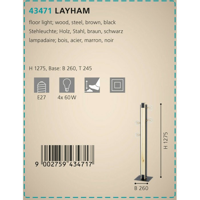 Торшер Layham с черным основанием - купить Торшеры по цене 20890.0