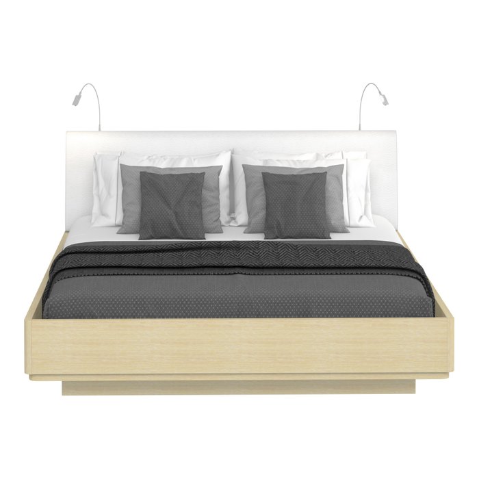 Кровать Элеонора 160х200 с изголовьем белого цвета и двумя светильниками 