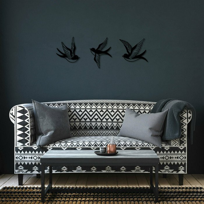 Настенный декор Птицы 66x29 черного цвета - лучшие Декор стен в INMYROOM