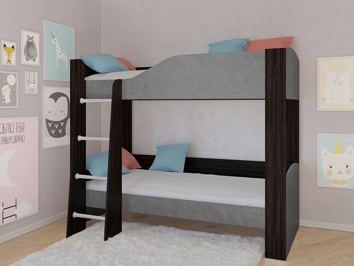 Двухъярусная кровать Астра 2 80х190 цвета Железный камень-белый - купить Двухъярусные кроватки по цене 16900.0