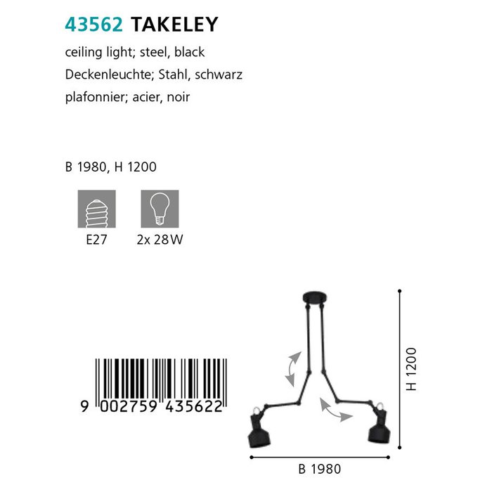 Подвесной светильник Takeley черного цвета - купить Подвесные светильники по цене 21990.0