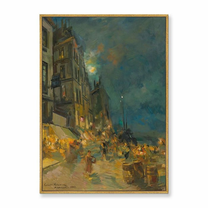Репродукция картины на холсте Marseilles Quay By Night, 1887г. - купить Картины по цене 21999.0