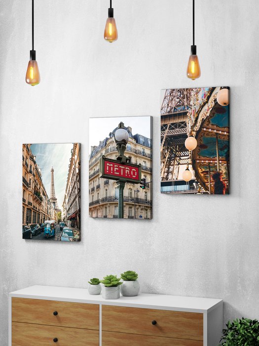 Набор из трех постеров Париж 60х120 на холсте - купить Картины по цене 7805.0