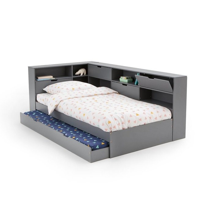 Кровать с ящиком отделениями для вещей и кроватным основанием Yann 90x190 серого цвета - купить Одноярусные кроватки по цене 82582.0