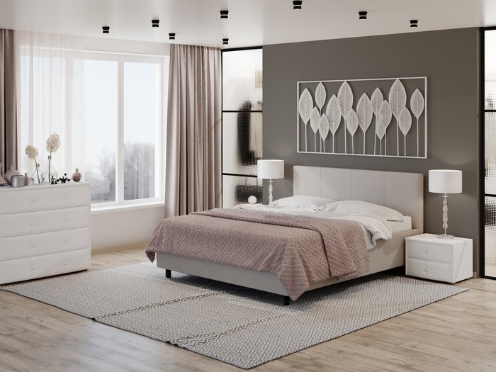 Кровать Como Veda 3 140х200 бежевого цвета (микрофибра)  - купить Кровати для спальни по цене 47240.0