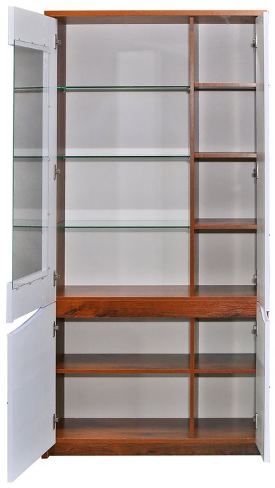 Шкаф-витрина Монако бело-коричневого цвета левый - купить Шкафы витринные по цене 29600.0