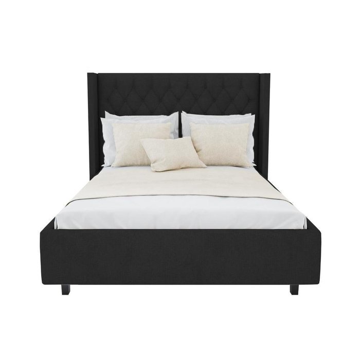 Кровать Wing-2 из темно-серого льна и натурального дерева 180x200  - купить Кровати для спальни по цене 102000.0