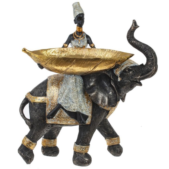 Фигурка декоративная Африканка на слоне золотого цвета