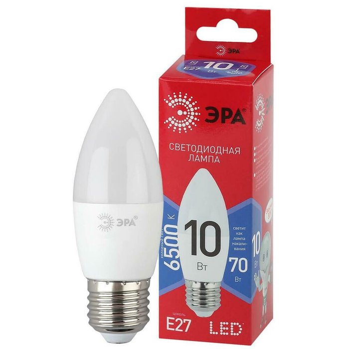 Лампа светодиодная ЭРА E27 10W 6500K матовая B35-10W-865-E27 R - лучшие Лампочки в INMYROOM