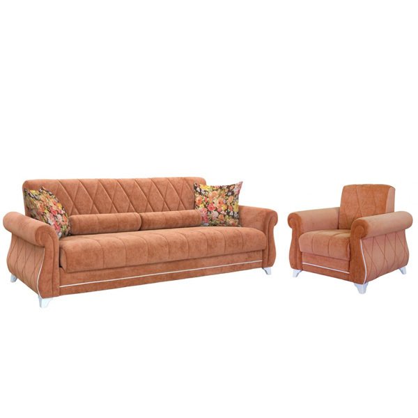 Роуз диван-книжка и кресло в обивке из велюра оранжевого цвета