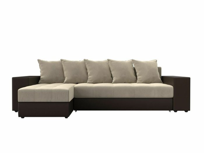 Угловой диван-кровать Дубай бежево-коричневого цвета (ткань/экокожа) левый угол - купить Угловые диваны по цене 54999.0