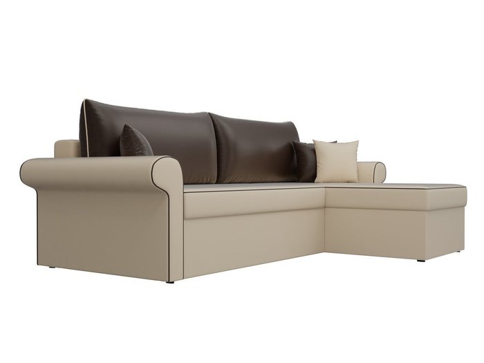 Угловой диван-кровать Милфорд коричнево-бежевого цвета (экокожа) правый угол - лучшие Угловые диваны в INMYROOM