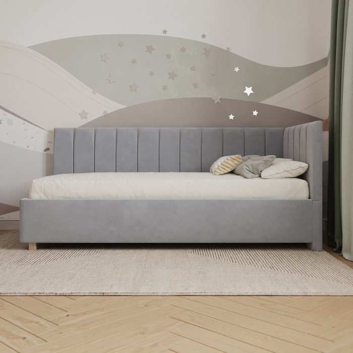 Кровать Помпиду 90х200 серого цвета без подъемного механизма - лучшие Одноярусные кроватки в INMYROOM